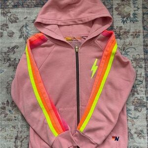 Aviator Nation Pink Hoodie with Neon Stripes